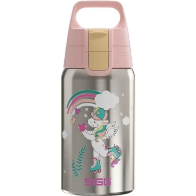 Bild av SIGG drickflaska i rostfritt stål för barn Shield One Uni Skate lämplig kolsyrade drycker läckagesäker fjäderlätt BPA fri grå 0,5 l