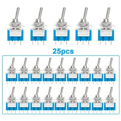 Bild av QitinDasen 25 st premium 6 A/125 VAC mini vippströmbrytare, 3 stift 2 positionslåsning SPDT MTS102 vippströmbrytare