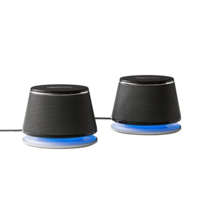 Bild av Amazon Basics Stereo 2.0 Högtalare för PC Eller Barbar Dator med 3,5 mm AUX ingång Och Som Drivs via USB, 1 Par, Svarta
