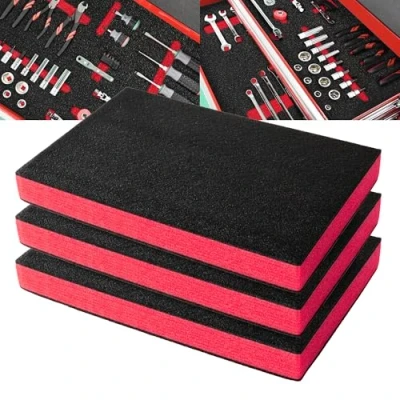 Bild av PD verktygslåda skum skuminlägg för fodral, verktyg, verktygslåda, polyeten insats verktygslådor svart/röd (45,7 x 30,4 5 cm, 3 pack)