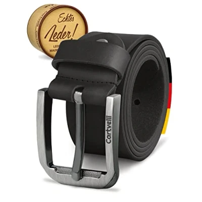 Bild av Cartvelli Premium läderbälte för män tillverkade i Tyskland med presentförpackning bälte äkta läder 40 mm, GRÅ, 80