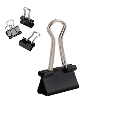 Bild av D.RECT Metall foldbackklämmor foldbacksklämmor förpackning 12 stycken x förpackningar (144 klämmor) 19 mm multifunktionsklämmor, metallbindare klämmor för: Anteckningar, brevpapper