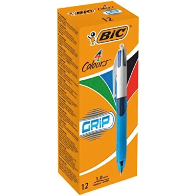 Bild av BIC 4 färger handtag kulpennor medium spets (1,0 mm) låda med 12
