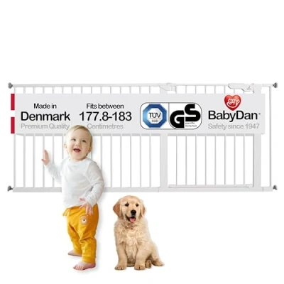 Bild av BabyDan Premier säkerhetsgrind, barngrind extra bred, vit, 177,8 183 cm