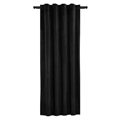 Bild av WOLTU Sammetsgardin mörkläggningsgardin med veckband, ogenomskinlig termogardin, 300 g/m2 tung sammetströja för sovrum brusreducering, svart 140 x 245 cm (1 st