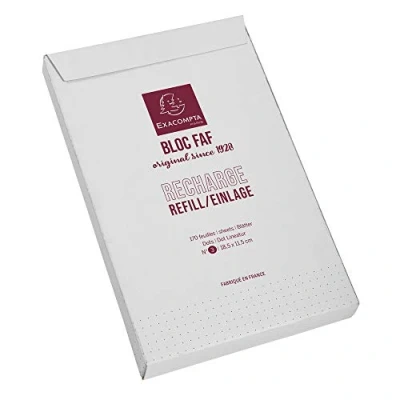 Bild av Exacompta Ref 12523E FAF skrivbordsblock Refill / Recharge Pad No.3 (170 ark) 185 x 115 mm i storlek, 70gsm mikroperforerade ark, punktmarkeringar, FSC certifierad