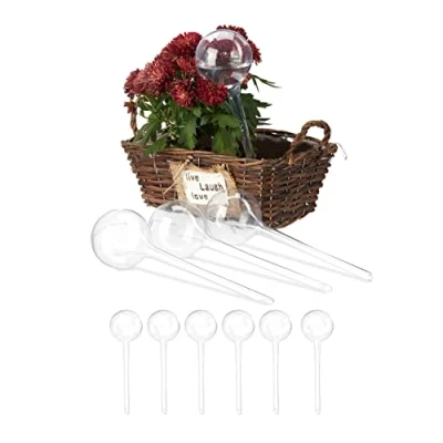 Bild av Relaxdays Bevattningskulor, set om 10, H x D: 28 8 cm, törstkulor för blommor och växter, 250 ml, plast, transparent
