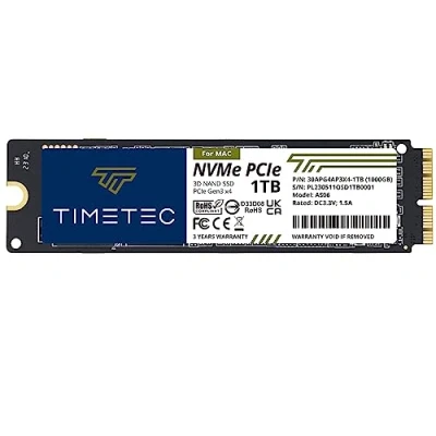 Bild av Timetec 1TB Mac SSD NVMe PCIe Gen3x4 3D NAND TLC Läs upp till 1900 MB/s Kompatibel med Apple MacBook Air (2013 2015, 2017), Pro 2015), iMac 2019), (2013), Mini (2014)