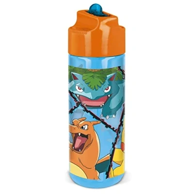 Bild av P:os 34248 Pokémon vattenflaska för barn, transparent flaska med integrerat sugrör att fälla upp, ca 540 ml, tillverkad av plast, bpa och ftalatfri