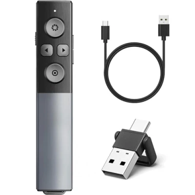 Bild av Metallskal trådlös fjärrpresentationsklickare för PowerPoint, USB typ C 2 i 1 uppladdningsbar diabildspekare Mac PC dator bärbar