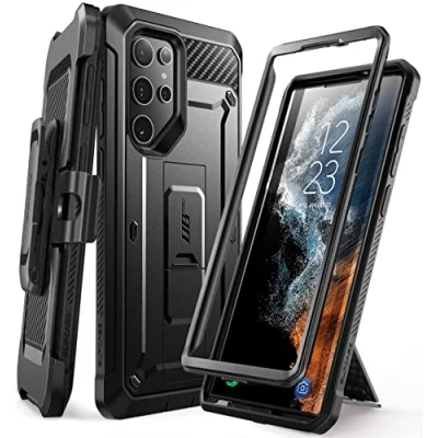 Bild av SUPCASE Unicorn Beetle Pro seriens fodral för Samsung Galaxy S22 Ultra 5G (2022 Release), helkropp dubbelt lager robust bältklämma och stativfodral utan inbyggt skärmskydd (svart)