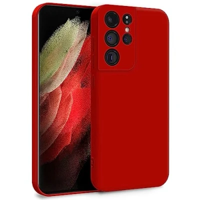 Bild av MyGadget Fodral till Samsung Galaxy S21 Ultra Tvålagers mobiltelefonfodral med kameraskydd Skal innerfoder och silikon utsida Röd
