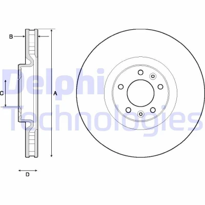 Bild av DELPHI BG4716C Disque de frein 330 30 5 ventilé revêtu non traité sans roulement roue, bague ABS PEUGEOT: 308 II 3/5 portes, 508 II, SW 2