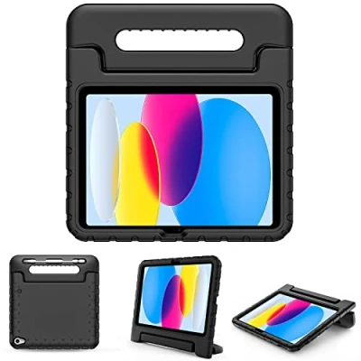 Bild av ProCase Barnfodral med Kickstand för iPad 10. Genaration 10,9 tum 2022 modell A2696 A2757, ultralätt stötsäker robust barnskyddsfodral konverterbart handtag stativ funktion svart