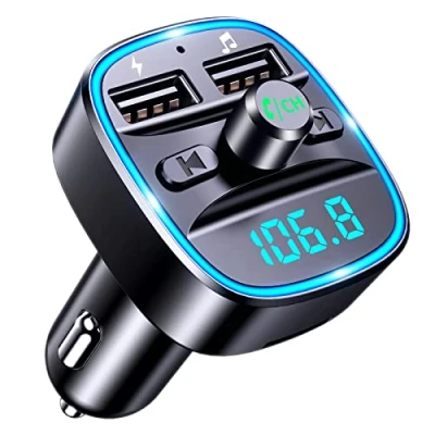 Bild av Mohard Bluetooth biladapter, FM sändare för bil MP3 spelare sändare, handsfreesamtal, dubbla USB portar (5V/2.4A &amp; 1A), LED skärm, stöd TF kort och minne