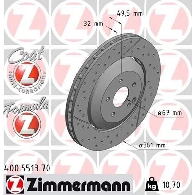 Bild av ZIMMERMANN FORMULA Z COAT 400.5513.70 disque de frein 361 32 6/5 5 112 ventilé, fendu/perforé, en deux parties revêtu