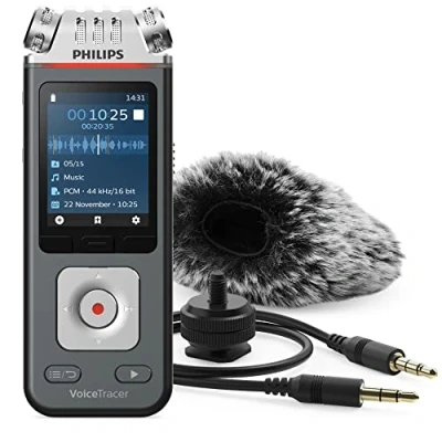 Bild av Philips Voice Tracer ljudinspelare DVT7110/00 digitala noter tre Fidelity mikrofon uppladdningsbart batteri smartphone app med vindruta muff och stativfäste