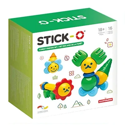 Bild av Stick O magnetiska byggklossar för barn i åldern 1+, kreativ byggleksak, pedagogisk leksak med magnet, Forest Friends set flickor och pojkar, Montessori leksaker, 16 delat set,
