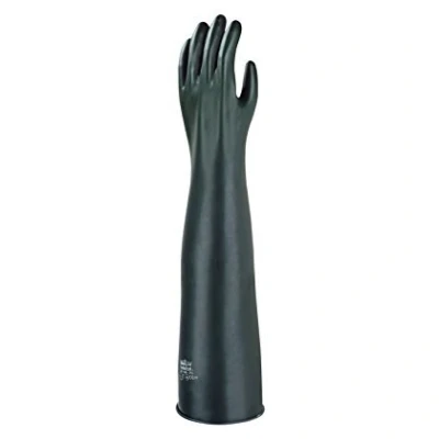 Bild av Ansell AlphaTec 87 108 kemikalieskyddshandskar latex, skydd för mekaniskt, industriellt och kemikaliearbete, flexibilitet elasticitet, arbetshandskar, Svart, storlek M (1 par)