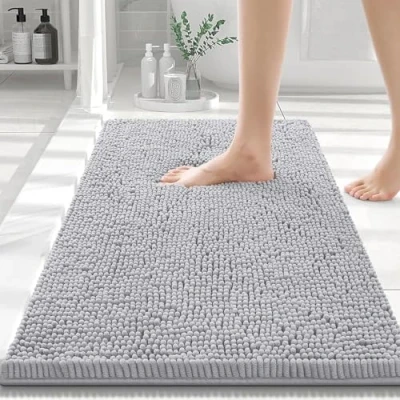 Bild av Homaxy Halkfri badmatta, mjuk larv i mikrofiber, absorberande maskintvättbar, 40 x 60 cm, ljusgrå