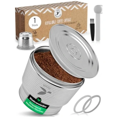 Bild av Återpåfyllningsbar kaffekapsel i rostfritt stål för påfyllning återanvändbar påfyllningskapsel miljömedvetna kaffeälskare kompatibel med Nespresso maskiner kapselhållare mahona