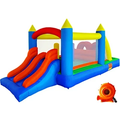 Bild av Ballsea Bouncy Castle (Updated Version) Inflatable Playhouse with Fan, Playcastle Slid, Trampoline, Estacle Track Kids Trampoline (488 x 240 190 cm)