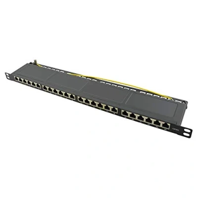 Bild av LogiLink Professional NP0063 Helt skärmat CAT 6A patch /distributionsfält med 24 portar, PoE och PoE+, halv höjd (0,5 höjden) svart