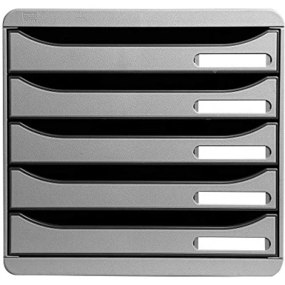 Bild av Exacompta Ref 309740D BIG BOX PLUS 5 facks piedestal för A4+ dokument Utvändiga mått: Djup 34,7xBredd 27,8xHöjd 27,1 cm Ljusgrå Levereras med en uppsättning etiketter måndag till söndag
