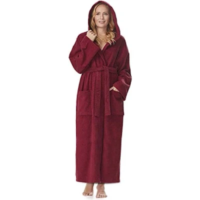 Bild av Badrock med huva för kvinnor, ankellängd, Färg: Bordeaux, Kvinnor Storlek: XXL, Unisex XL XXL