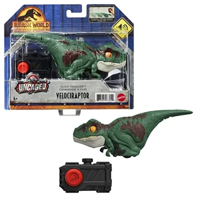 Bild av Jurassic World GYN41 &quot;A New Age&quot; Velociraptor dinosaurie, grön, stiliserad figur, interaktiva rörelser och ljud, klickkontroller, dinosaurieleksak för barn från 4 år