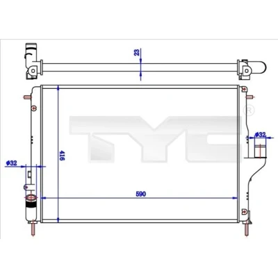 Bild av TYC 728 0056 R Radiateur du moteur 590 416 23 ailettes jointes mécaniquement DACIA: Duster SUV, Sandero I, Logan I MCV