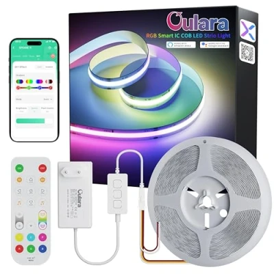 Bild av OULARA RGB Smart IC COB LED styrbar remsa 6 m, 24 V flerfärgad flexibelt band, WIFI kontrollerfunktion med Alexa, APP kontroll/musikläge för gör det själv festdekoration