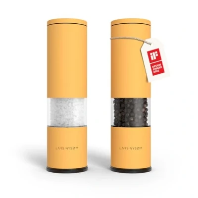 Bild av LARS NYSØM Salt och pepparkvarn 2 pack Manuell med justerbar keramisk malverk från grov till fin I Design kryddkvarnset (2 stycken) (Mustard Yellow)