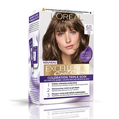 Bild av L&#039;ORÉAL PARIS Trippelvård permanent hårfärg mot gula reflektioner täcker 100% vitt hår excellens cool kräm nyans: Mörk blond Ultra Ash (6.11)