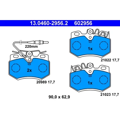 Bild av ATE 13.0460 2956.2 Jeu de plaquettes frein contact signal d&#039;usure inclus PEUGEOT: 309 I 3/5 portes, 205 II portes