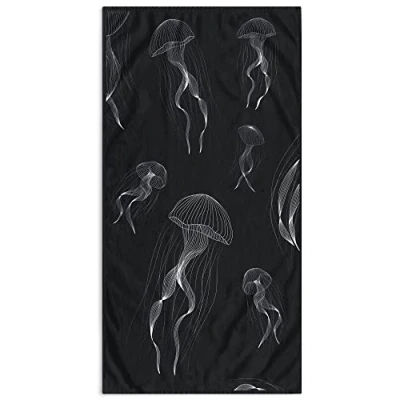 Bild av DecoKing strandhandduk stor 90 x 180 cm bomull frotté velour badhandduk mörkblå geléfisk
