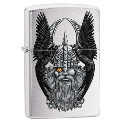 Bild av Zippo Stormtändare, Odin W/Raven, färgbild, kromad borstad, påfyllningsbar, i högkvalitativ presentask, 60005643, silver