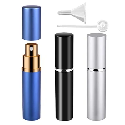 Bild av Zingso påfyllningsbara reseparfym atomiseringsflaskor, 3 st 6 ml mini bärbara sprayflaskor, parfym Aftershave Atomiserare, tomma reseflaskor med tratt.., 10 (svart+silver+blå)