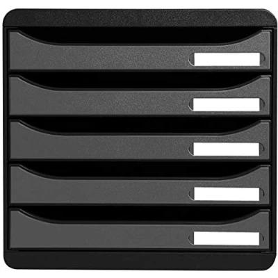 Bild av Exacompta Ref 309738D BIG BOX PLUS skrivbordslåda set 5 x 43 mm lådor, lämplig för A4+ dokument, 347 278 271 mm, 100% återvunnen plast svart/metalliskt silver