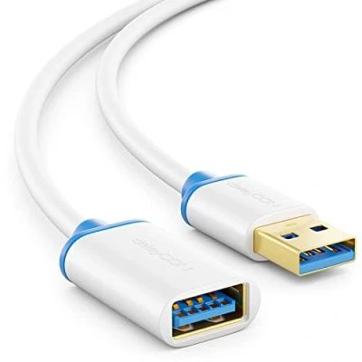 Bild av deleyCON 2m USB 3.0 Super Speed Förlängningskabel A Hane till Hona Teknik upp 5 Gbit/s Vit/Blå