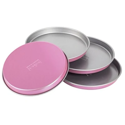 Bild av Zenker creative studio ytkaksplåtset, runda bakformar, bakplåtar med non stick beläggning, kakform: Ø 170 mm x 15 mm, kreativ bakning (färg: rosa, silver), kvantitet: 4 stycken