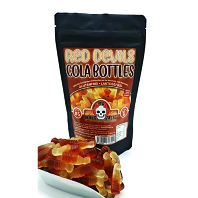 Bild av Röd DEVILS COLA BOTTLES 200 g återförslutningsbar i blixtlåspåse