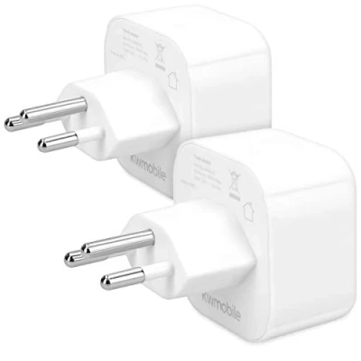 Bild av kwmobile 2 x reseadapter Schweiz typ J resekontakt Schuko EU till uttag i z. B. strömadapter semester vit