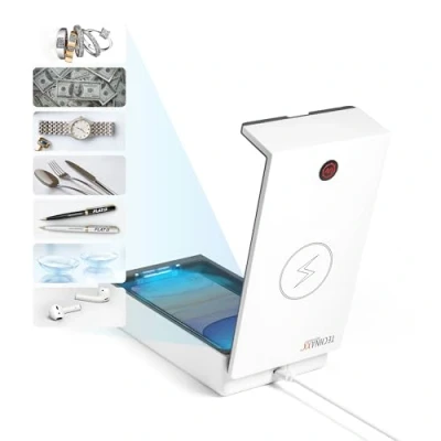 Bild av Technaxx UV desinfektionsbox för mobiltelefoner och föremål 99,9% steriliseringseffektivitet, aromoljekammare, trådlös laddning 5W alla sterilisator TX 148