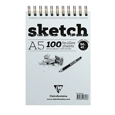 Bild av Clairefontaine 96646C Skissblock med dubbel spiral, skisspapper 90 g, DIN A5, 14,8 x 21 cm, 100 ark, finkornig, avtagbar, elfenben, 1 st