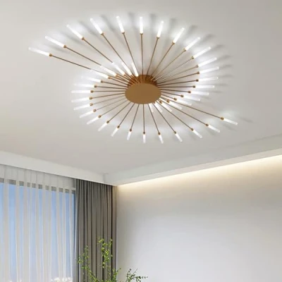 Bild av Modern LED taklampa, 42 huvuden, variabel intensitet halvinfälld takbelysning, gyllene ljuskronor, taklampor för sovrum, vardagsrum, kök, matsal, 3 000 K 6 med fjärrkontroll