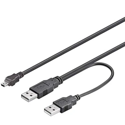 Bild av PremiumCord mini USB till 2.0 strömförsörjning Y kabel, A uttag 2 x kontakt, färg svart, längd 0, 4 m 5
