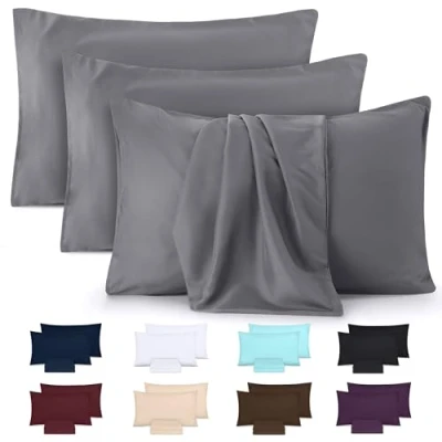 Bild av Utopia Bedding örngott 40 x 80, set om 4 80 av 100 % borstad mikrofiber med kuvertstängning vik , bleknings och smutsavvisande grå