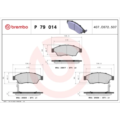 Bild av BREMBO P 79 014 Jeu de plaquettes frein avec indicateur d&#039;usure sans accessoires SUZUKI: Liana 3/5 portes