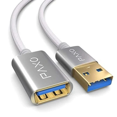 Bild av 1 m USB förlängningskabel m, 10 Gbit/s (1,25 GByte/s), 3.2 Gen2 (3.0, 3.1), förlängningskabel, A hane till hona, vit, tygskydd